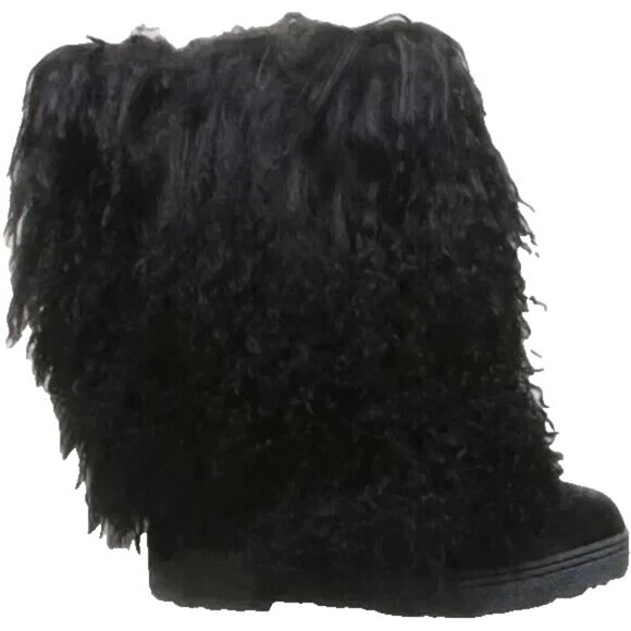 Bearpaw Boetis II Black Curly Lamb Fur Sheepskin Lined Mongolian Sherpa Boots 7 - Picture 2 of 9
